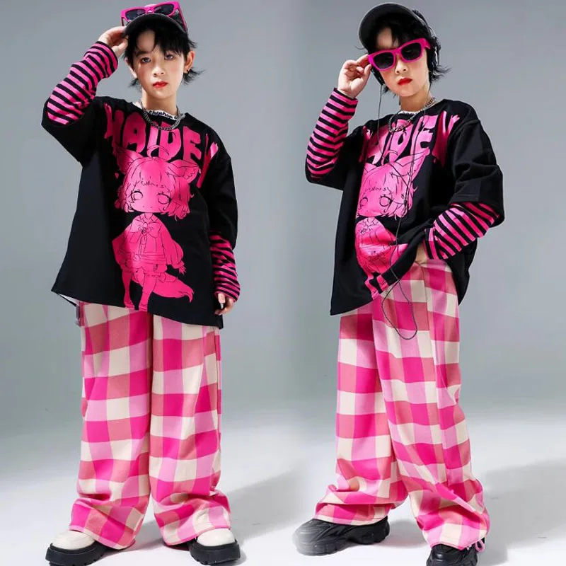 Kinderen Hiphop Outfits Bedrukt Sweatshirt Jongens Streetdance Pullover Roze Cargo Broek Meisjes Streetwear Kids Jazz Kleding Sets