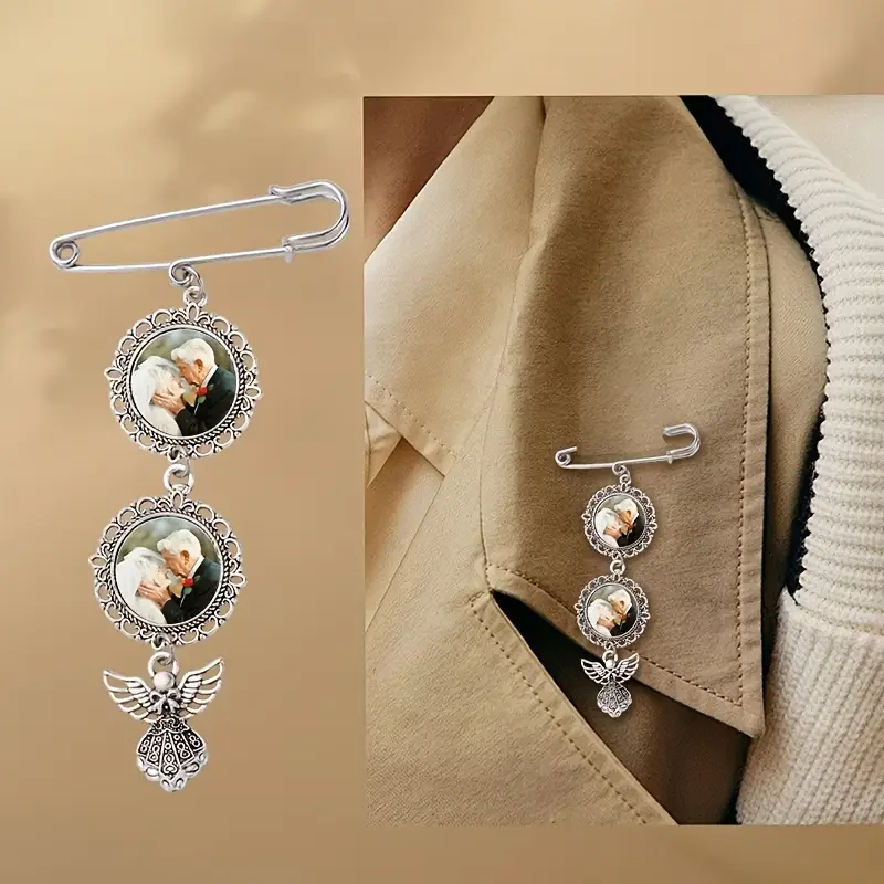 Personalised Custom Photo Wedding Bouquet Pendant Accessory Keychain Commemorative Decoration, Brooch Badge Decoration