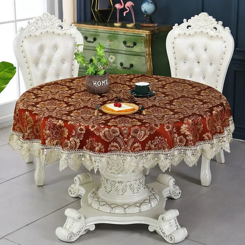 

Luxury Lace Red Table Cloth Big Round Art Household Table Cloth Table Cover Dining Europe Embroidered Flower Mat Dust Cover