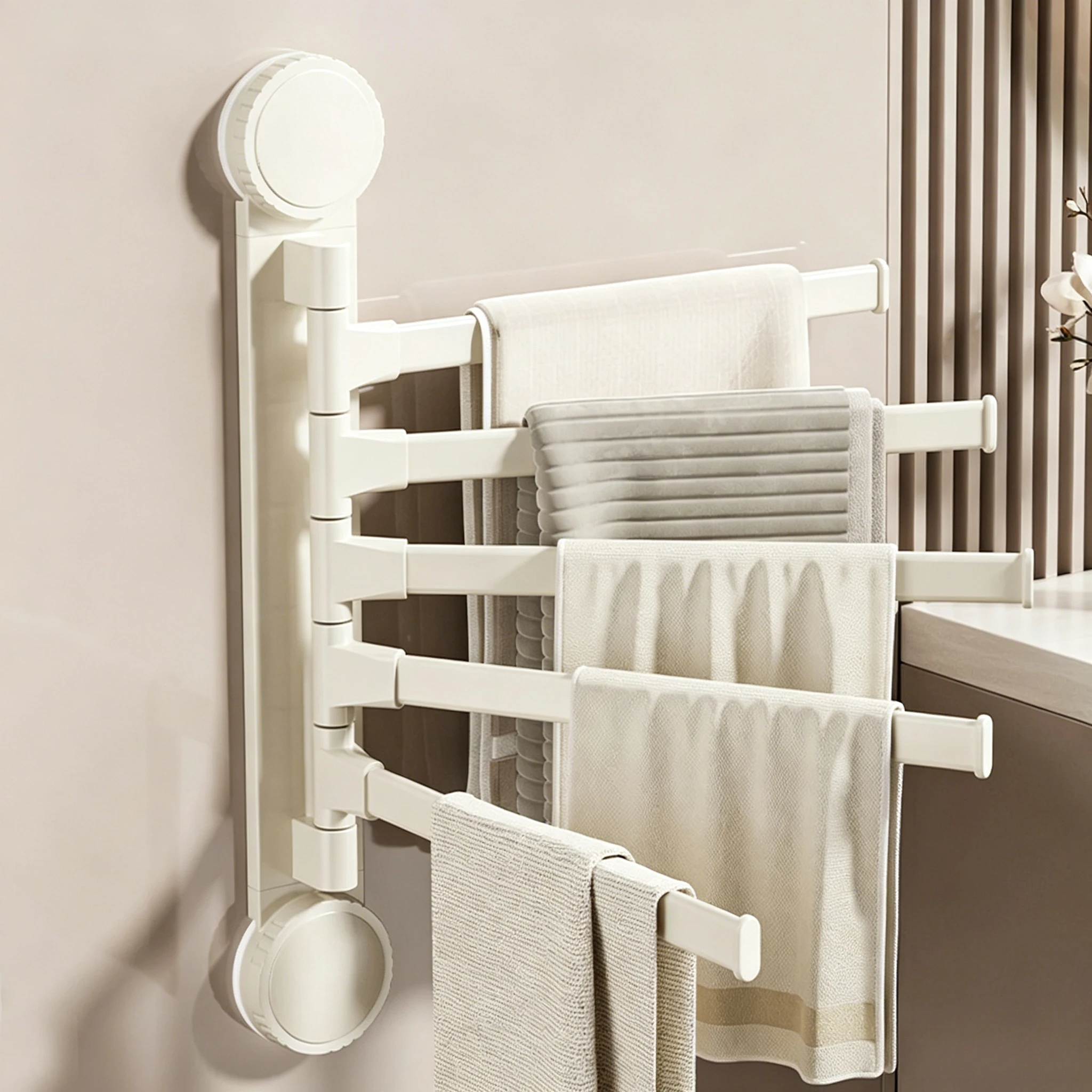 

For Rotatable Towel Holder Aluminum 2/3/4/5-Bar Towel Hanger Kitchen Bathroom Hanging Wall Mounted Suction Cup Towel Rack