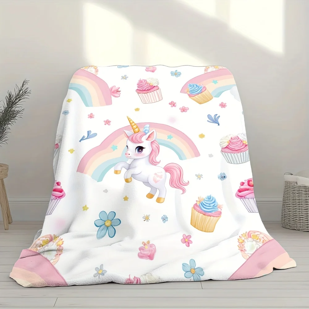 1pc Lovely Unicorn‑Print Throw Blanket, Sofa & Bed & Office Decor, Versatile All‑Year Home Gift