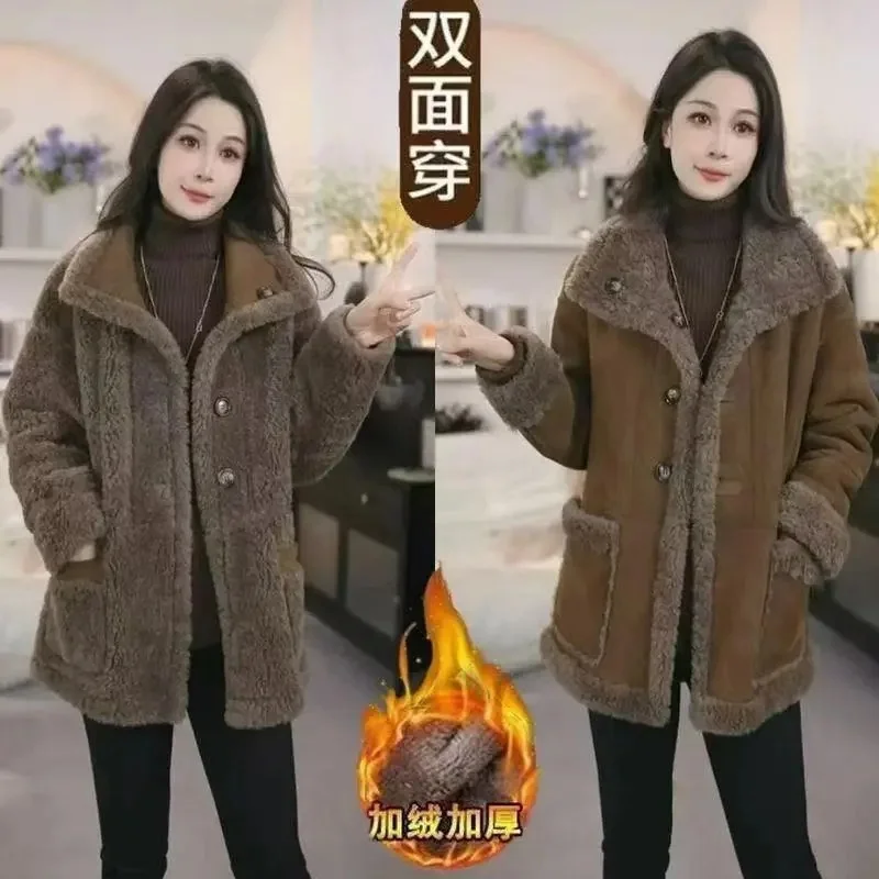 

Корейское женское элитное лоскутное свободное пальто, зимнее женское повседневное пальто с длинными рукавами, верхняя одежда 2025 года, женская модная двусторонняя куртка-топы