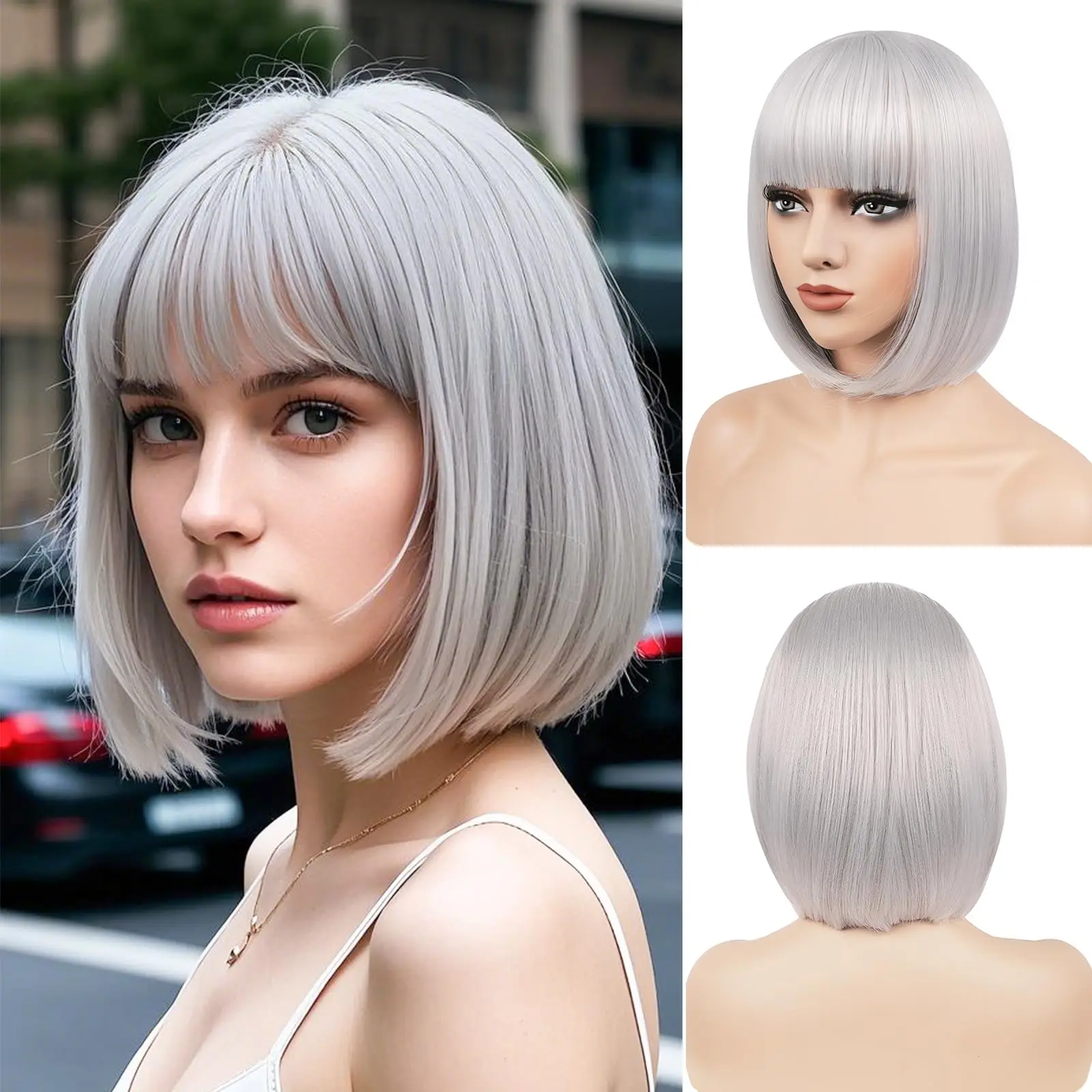 Short bob hairstyle synthetic wig - Halloween party wig - cosplay role-playing wig - daily party hot-temperature hairnet
