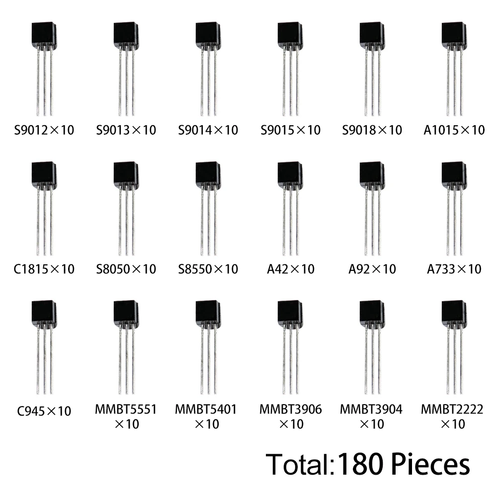 180PCS 18Values TO-92 Transistor Kit (S9012/S8050/C1815/MMBT5551 etc.) for Arduino DIY Electronic Project S9012