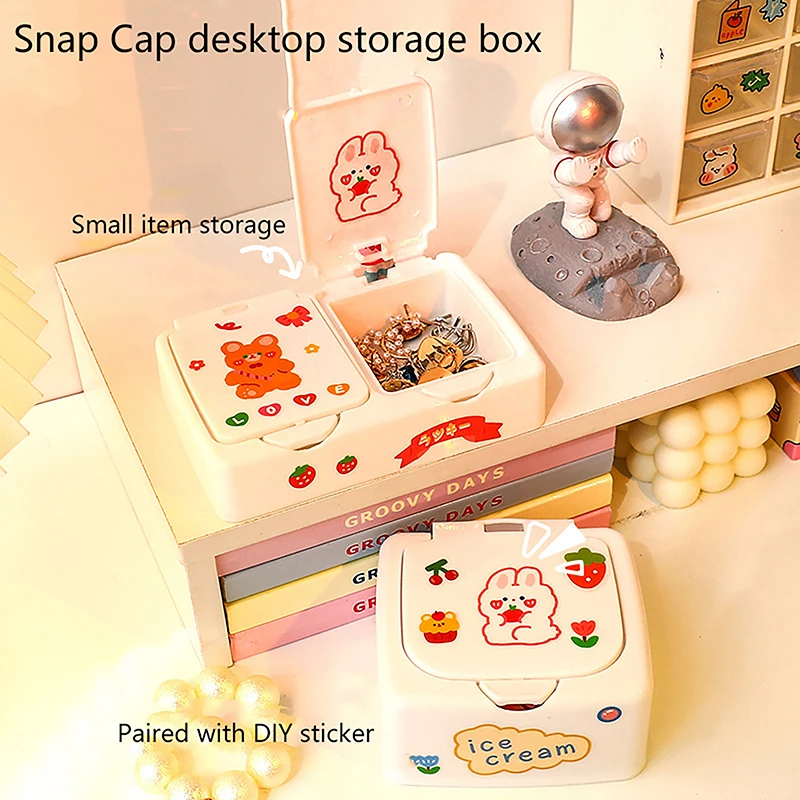 Kawaii Cartoon Desk Organizer Box Button Cosmetics Storage Box With Lid Mini Jewelry Organizer Cosmetics Makeup Container