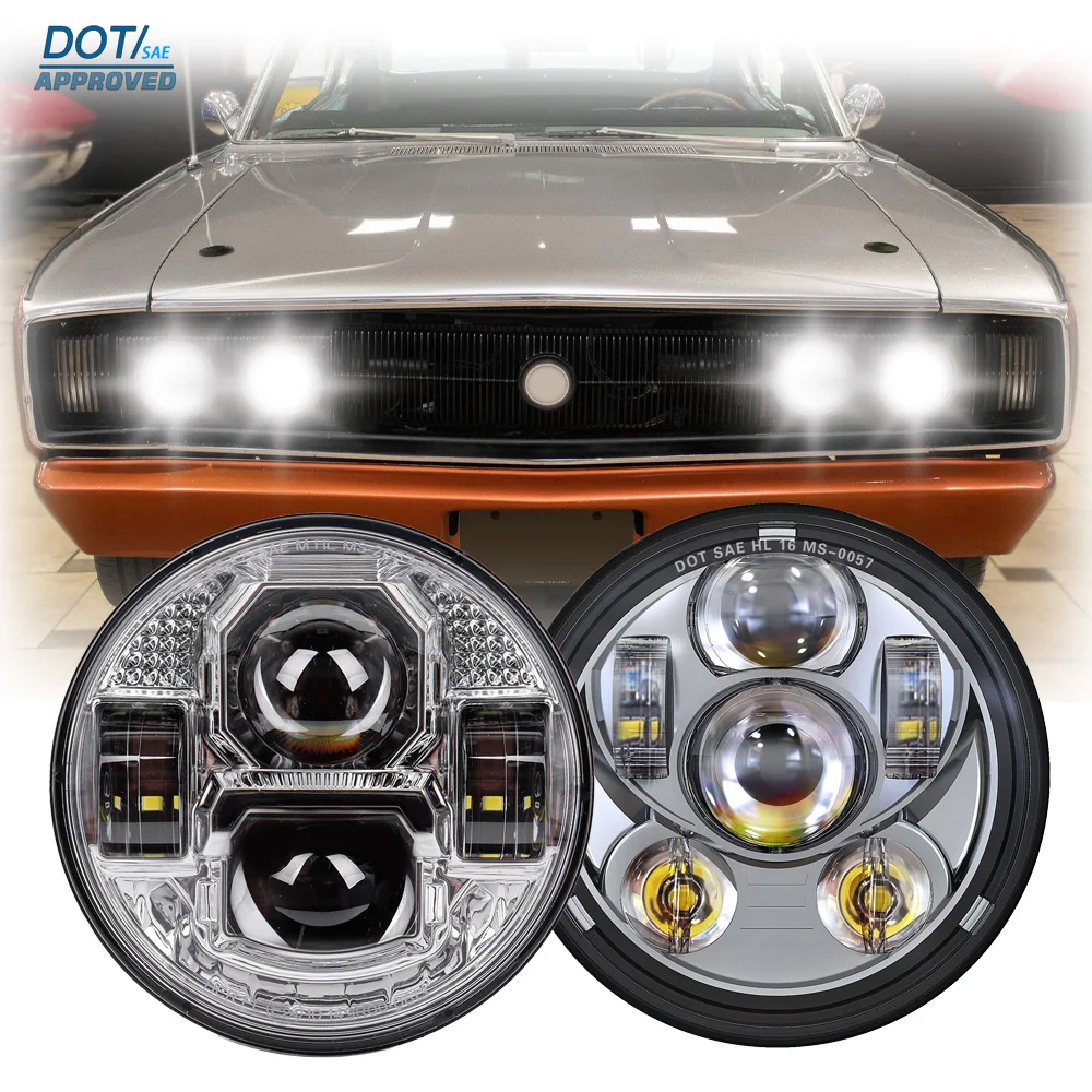 Faro LED DOT de 5.75 pulgadas para Dodge D/W 100 200 300 Series Pickup Charger Coronet Polara Dart con luz de cruce, luz de carretera, intermitente y luz diurna (DRL)