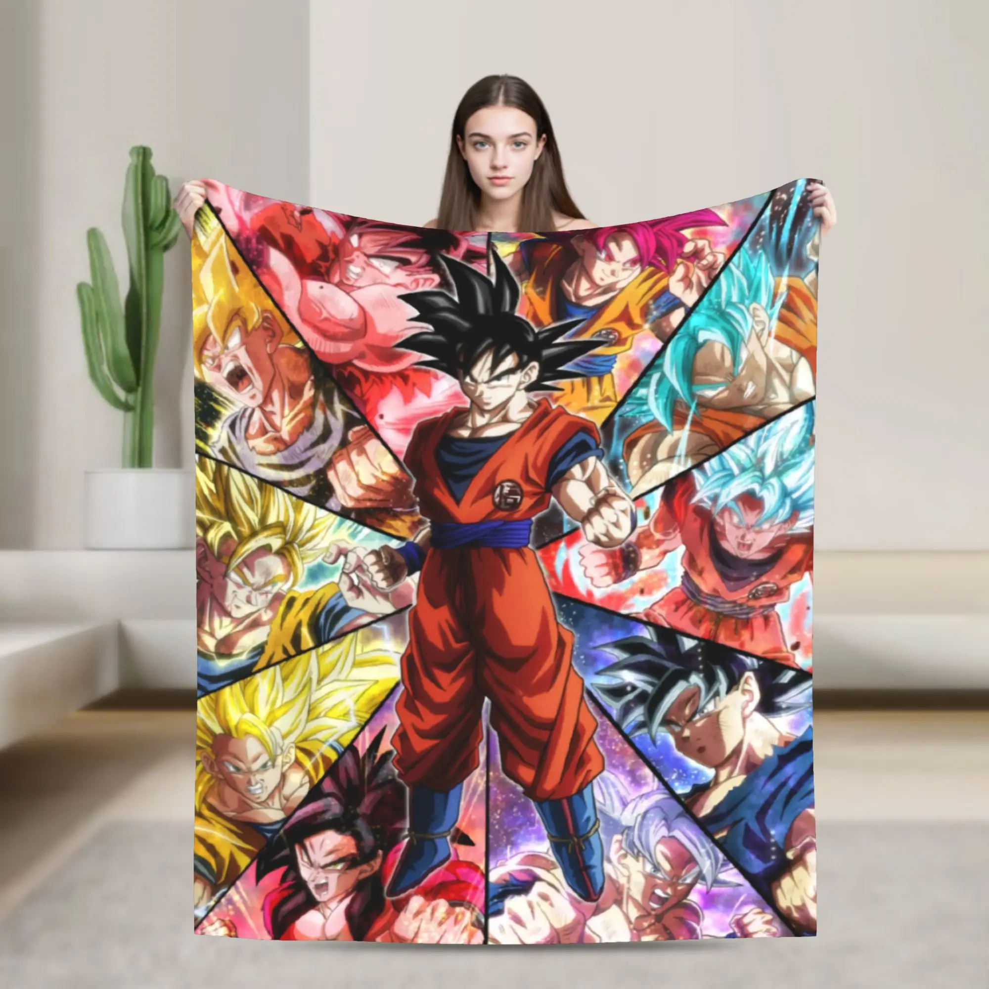 Плюшевое тонкое одеяло-плед «Аниме Легенда DBZ Сайян» 200x150 см для кровати, дивана, кушетки