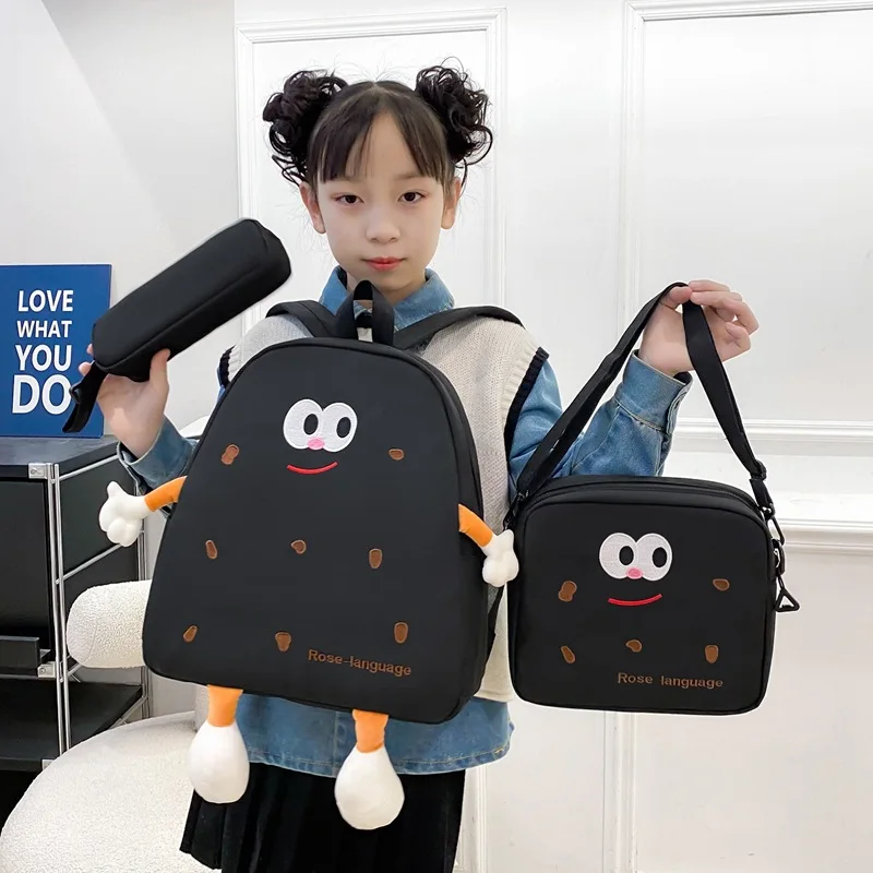 

Cute Cartoon biscuit Child School Backpack with Lunch Bags Pencil Bags School Bags for Boys Girls Gift Kindergarten schoolbags