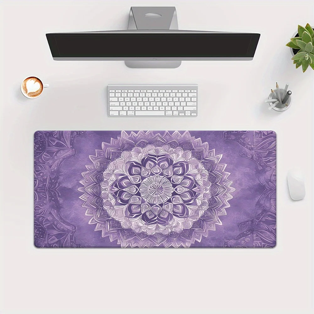 

1pc Boho Purple Floral XXL Mouse Pad Desk Mat, HD Printed Gaming Mouse Pad, Non-Slip Rubber Base, Office PC Mat