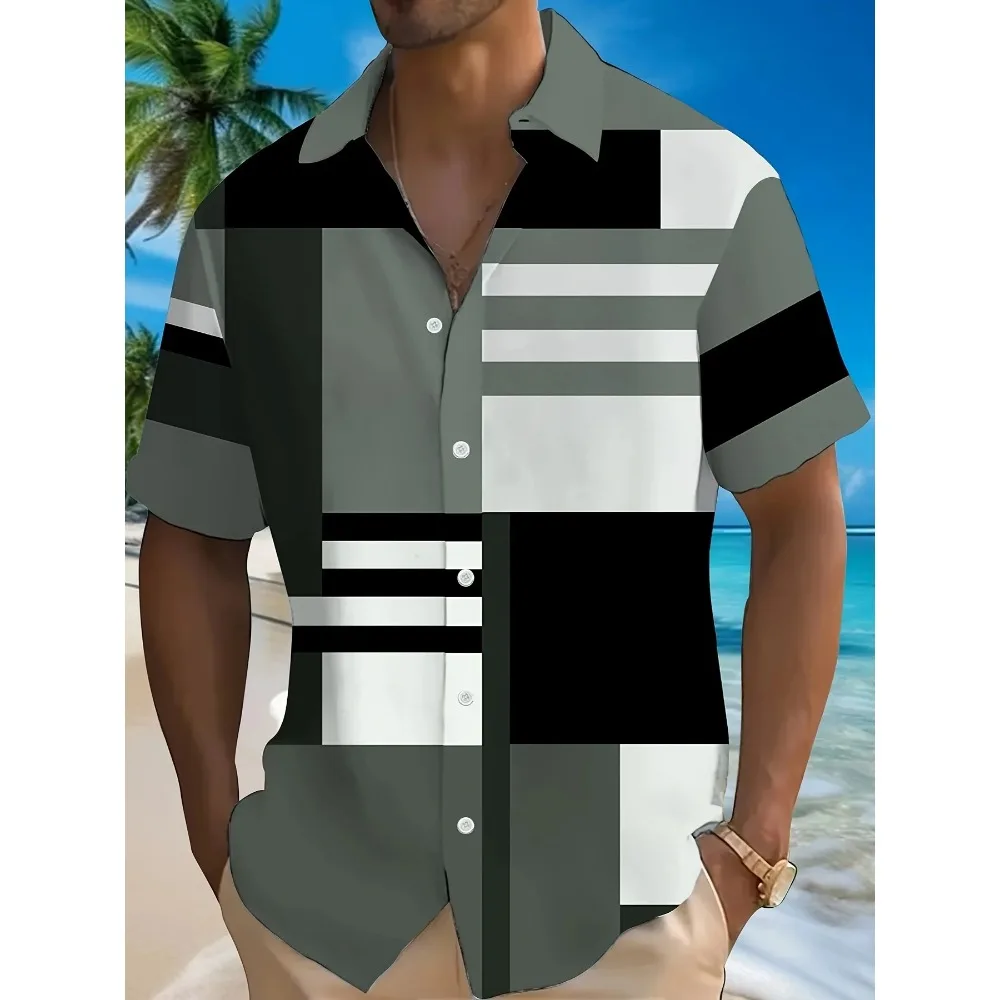 

2026 Men's Geometric Bright Color Pattern Shirt Button Up Shirt Casual Short Sleeve Fashion Casual Daily Vacation Summer