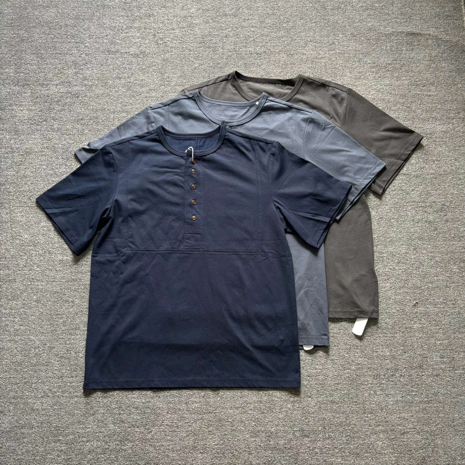 

Summer quick-drying Henry collar men's short-sleeved T-shirt American loose casual top
