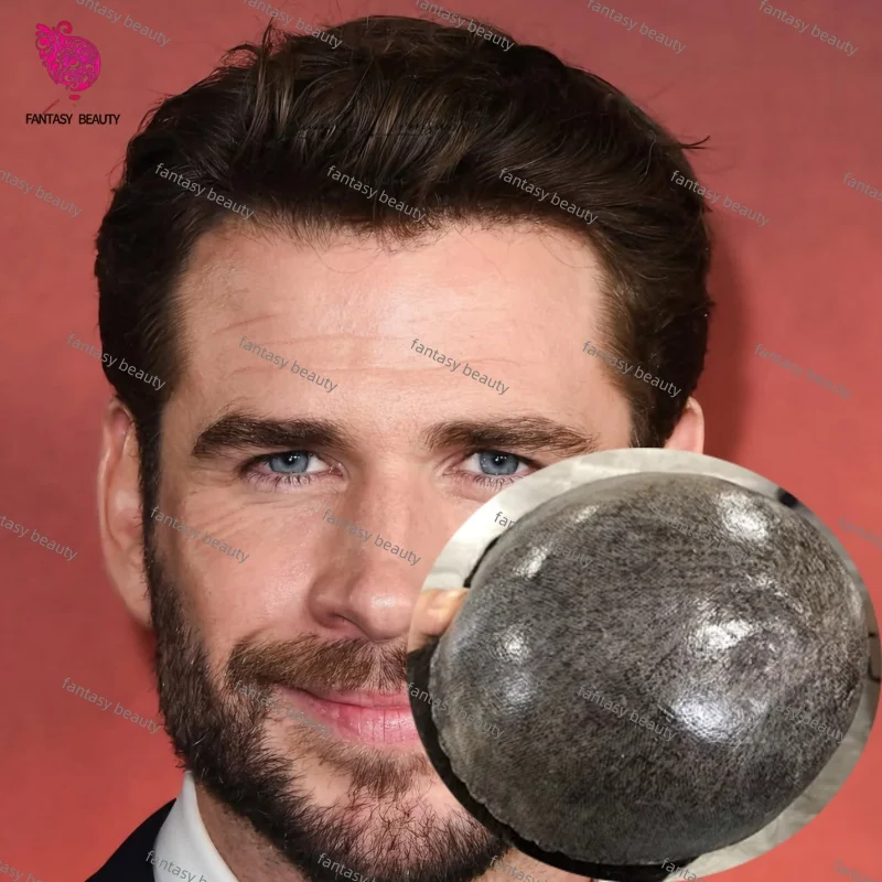 

Male Hair Prosthesis 100% Human Hair Men's Wigs 0.1-0.12mm Injection Skin Toupee Man Wigs For Men Wig Men's capillary prothesis