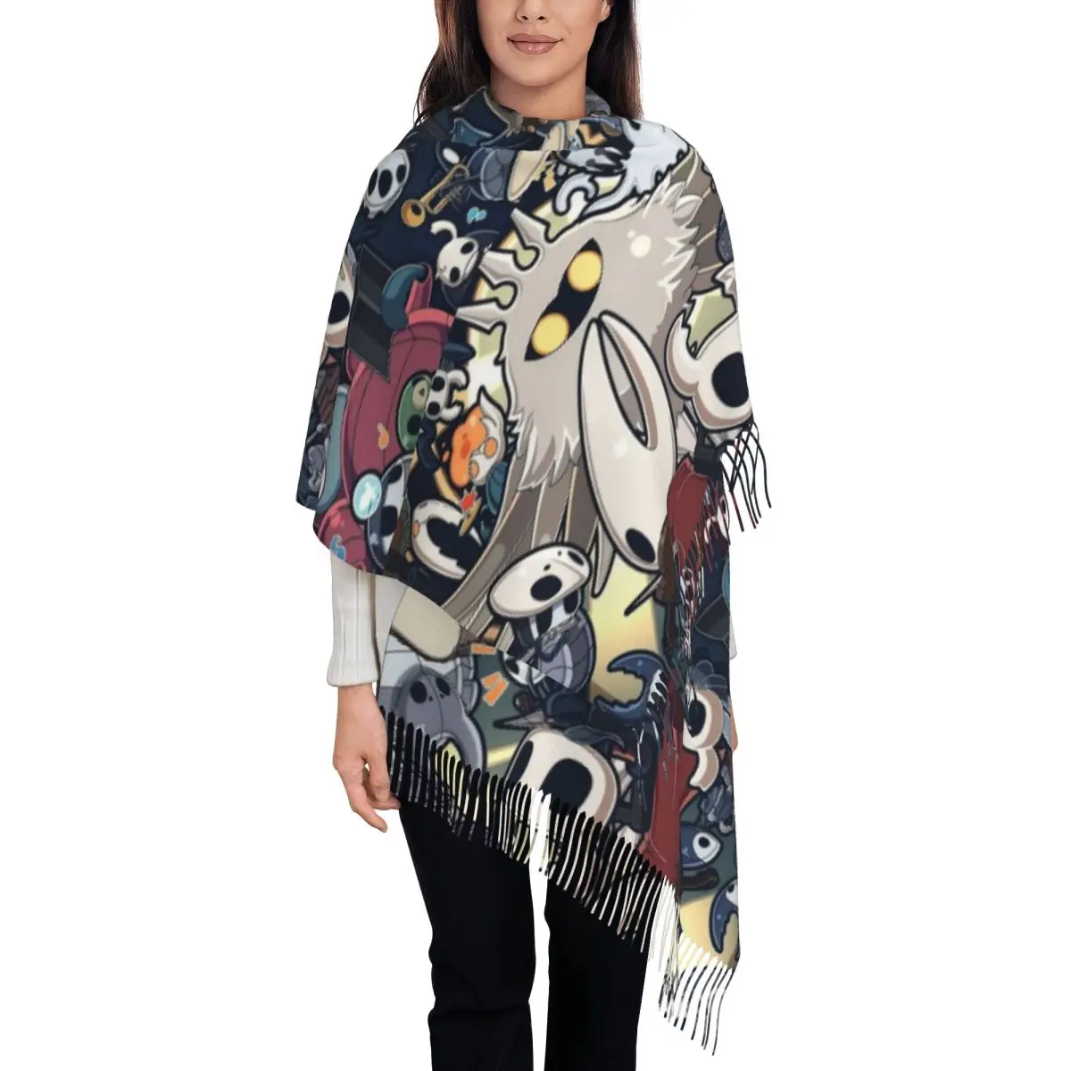Women's Scarf with Tassel Hollow Knight Silksong Long Super Soft Shawl and Wrap Daily Wear Pashmina Scarves