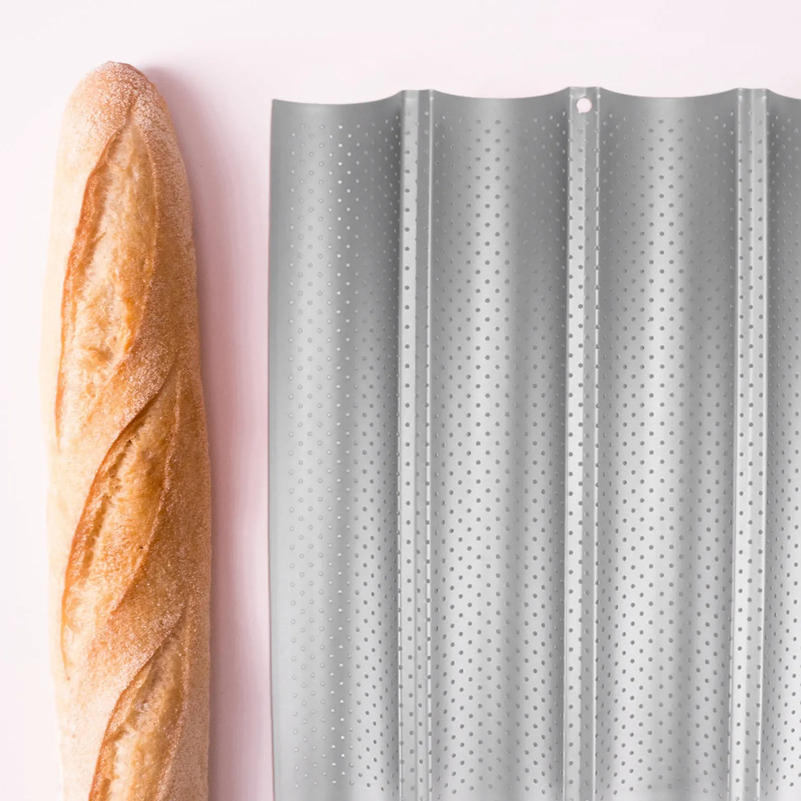 2Pcs French Bread Pan Perforated Nonstick 4-Well Carbon Steel Mold Tray Oven Baking Loaves Dishwasher Safe Pan