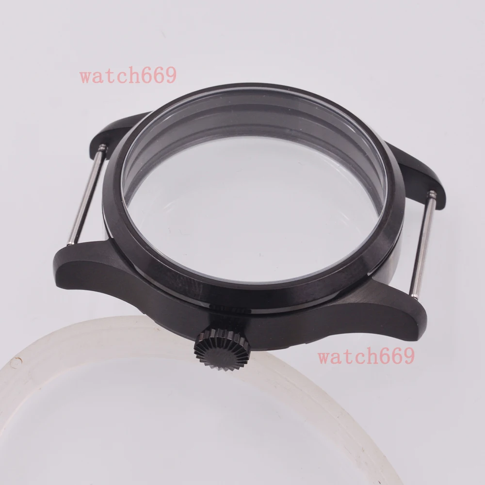 42mm black Solid Steel Watch Case  Sapphire Glass Case Fit ETA 6497 6498 ST3600 3620 Movement