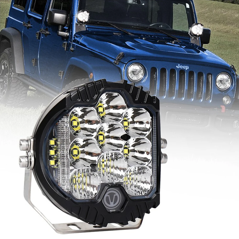 7 Inch LED Headlights DRL Hi/Lo Beam 90W 9000LM Work Light 9 LEDS Spotlight For Niva Motorcycle Offroad 4x4 UAZ Wrangler Jeep JK