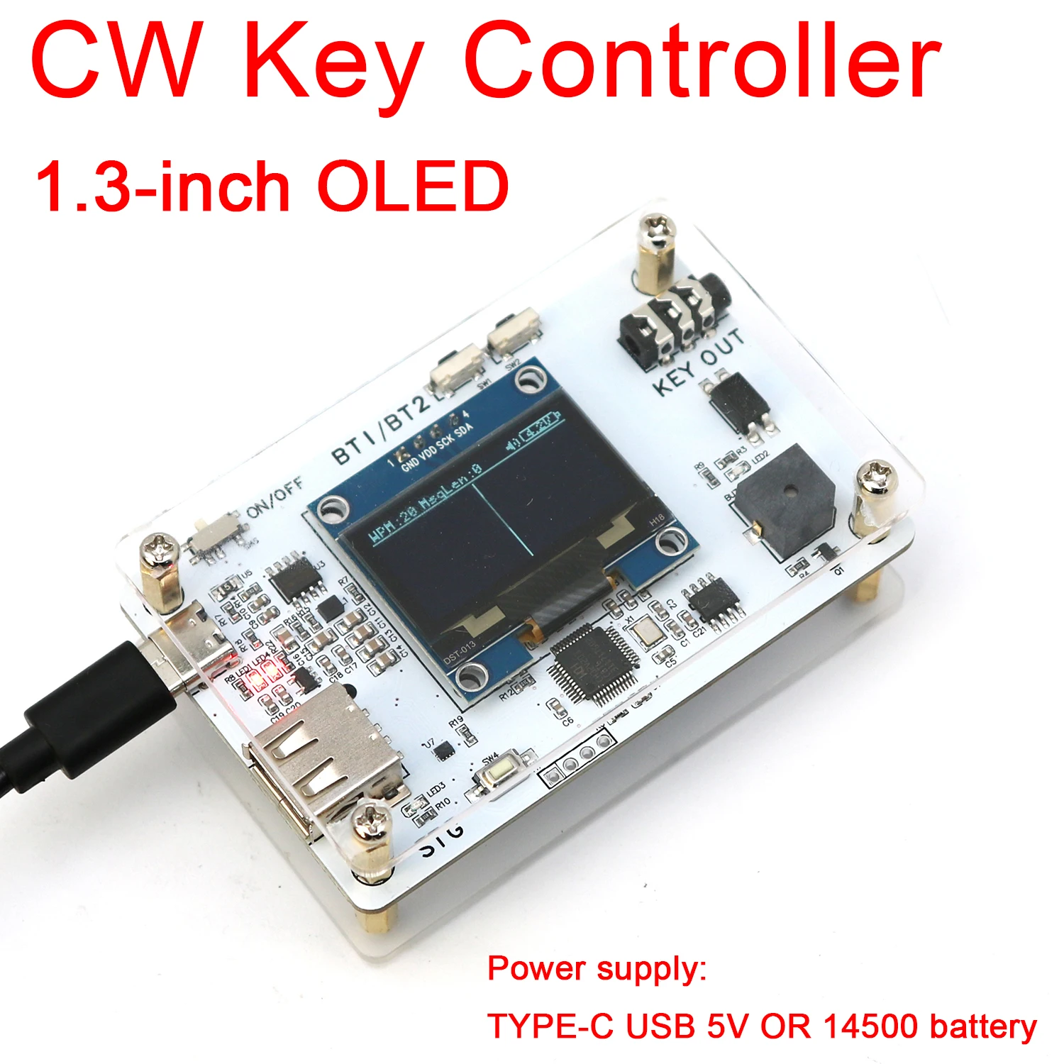 USB keyboard CW Electronic Key Controller Send Morse code 1.3-inch OLED display Amateur 3.5mm Radio station Practice & Transmit