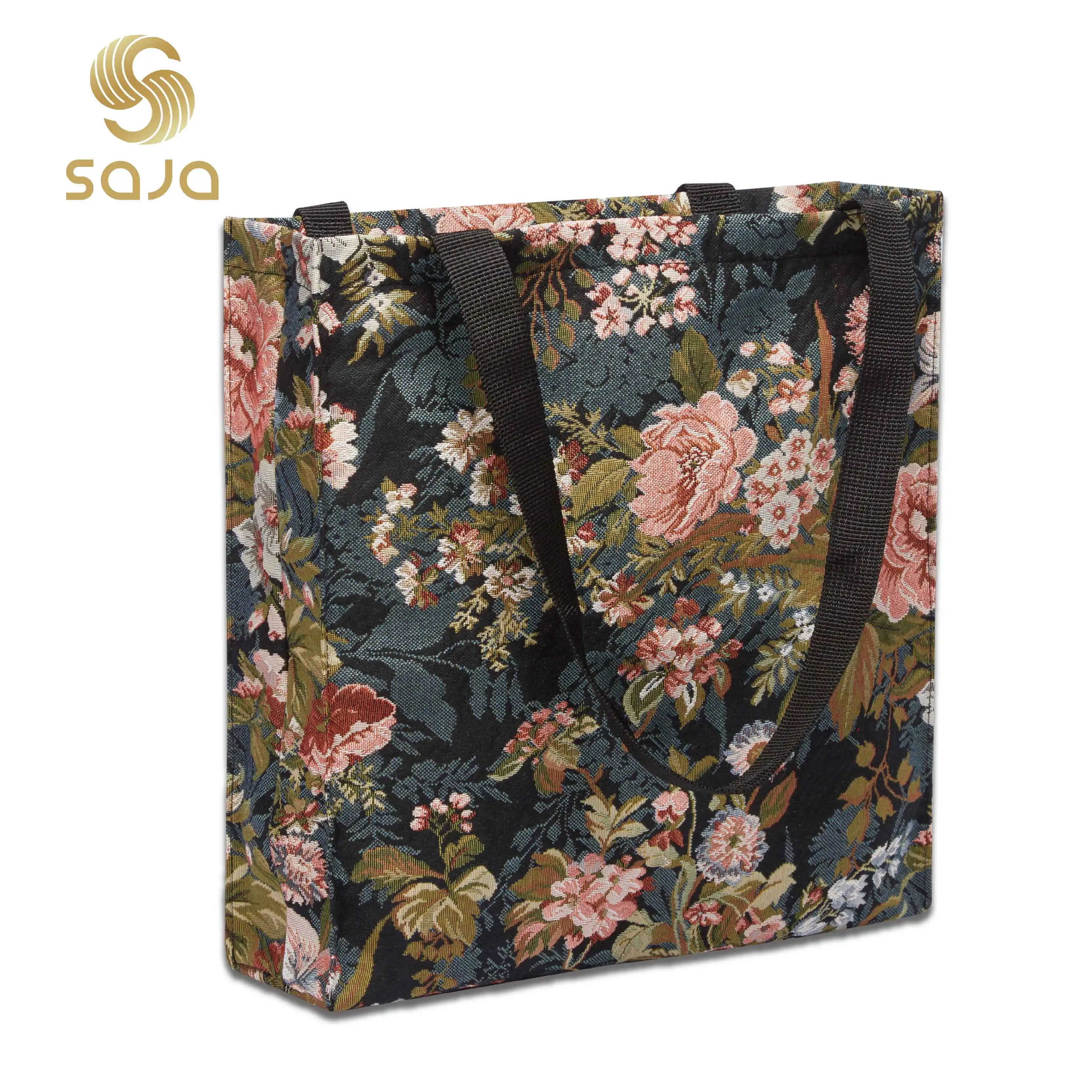 

SAJA Foldable Shopping Bag Large Capacity Tote Bag Woman's Shoulder Bags Peony Flora Flower Female Gril Beach Travel Grocery Bag