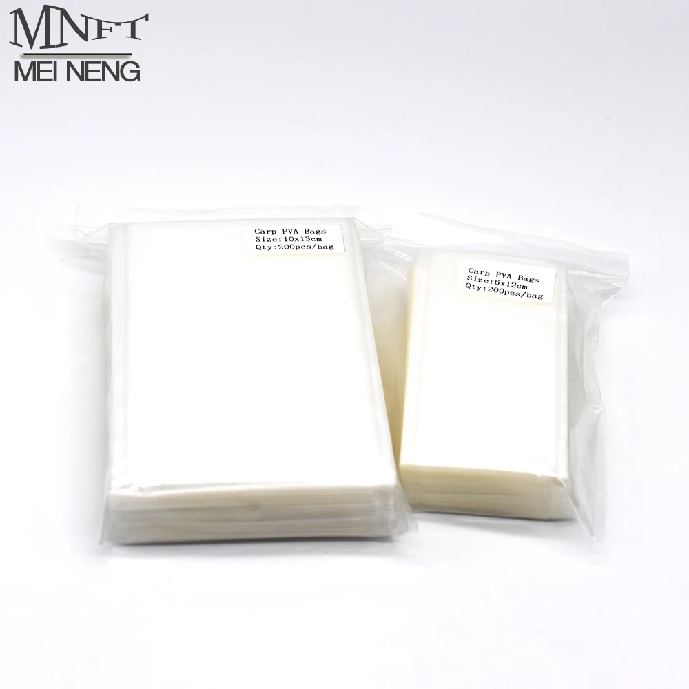 MNFT 200Pcs PVA Water Soluble Bag Fishing Bag Mesh Refills Bags for Solid Baits Carp Fishing Equipment Tackle Kit 7 Sizes