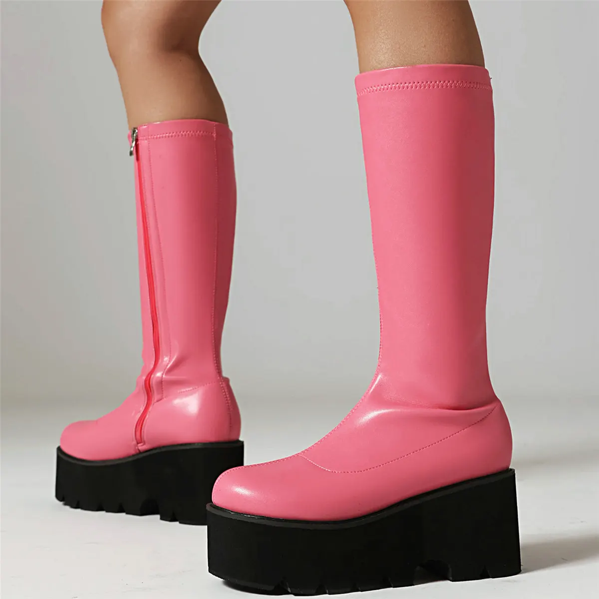 

Black White Red Pink Pumps Shoes Women Wedges High Heel Knee High Boots Female Round Toe Platform Fashion Sneakers Casual Shoes