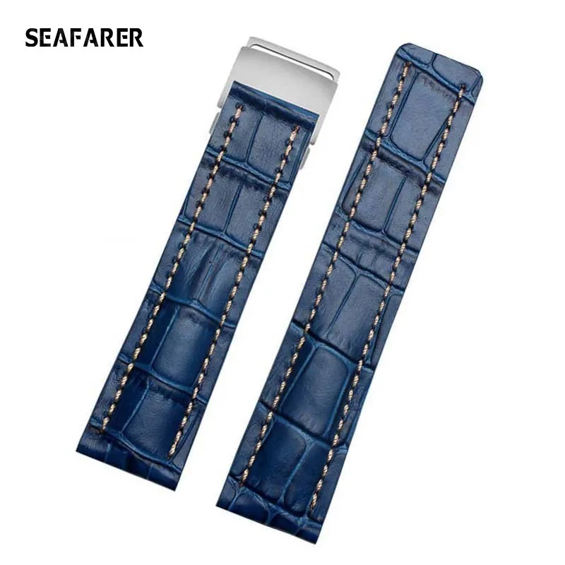 

Dark Blue Black Brown Genuine Leather Watch Strap for Breitling Omega Planet Ocean Seamaster 300 Speedmaster Bracelet 20mm 22mm