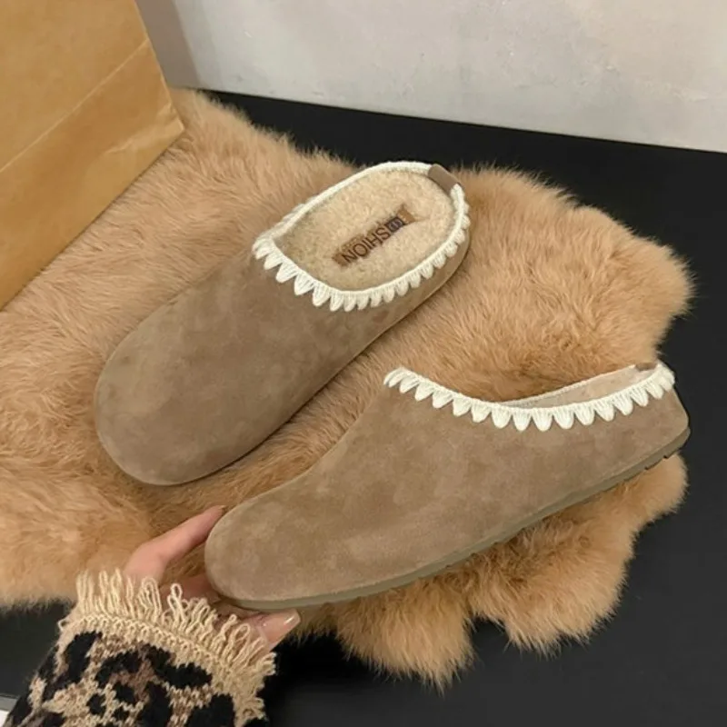 

Winter Warm Plush Slippers for Women Soft Suede Cotton Shoes Anti-Slip Thick Sole Round Toe Indoor Home Slippers Zapatos Mujer