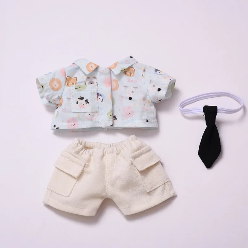 For 1st to 3rd Gen 15/17cm LABUBU Dolls Casual Tie/Cartoon Animal Party Rabbit Print Set – Playful Style Outing Outfit