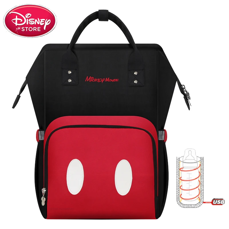 Disney Mummy Diaper Backpack USB Bottle Insulation Bags Minnie Mickey Mouse Big Capacity Travel Oxford Feeding Baby Care Handbag