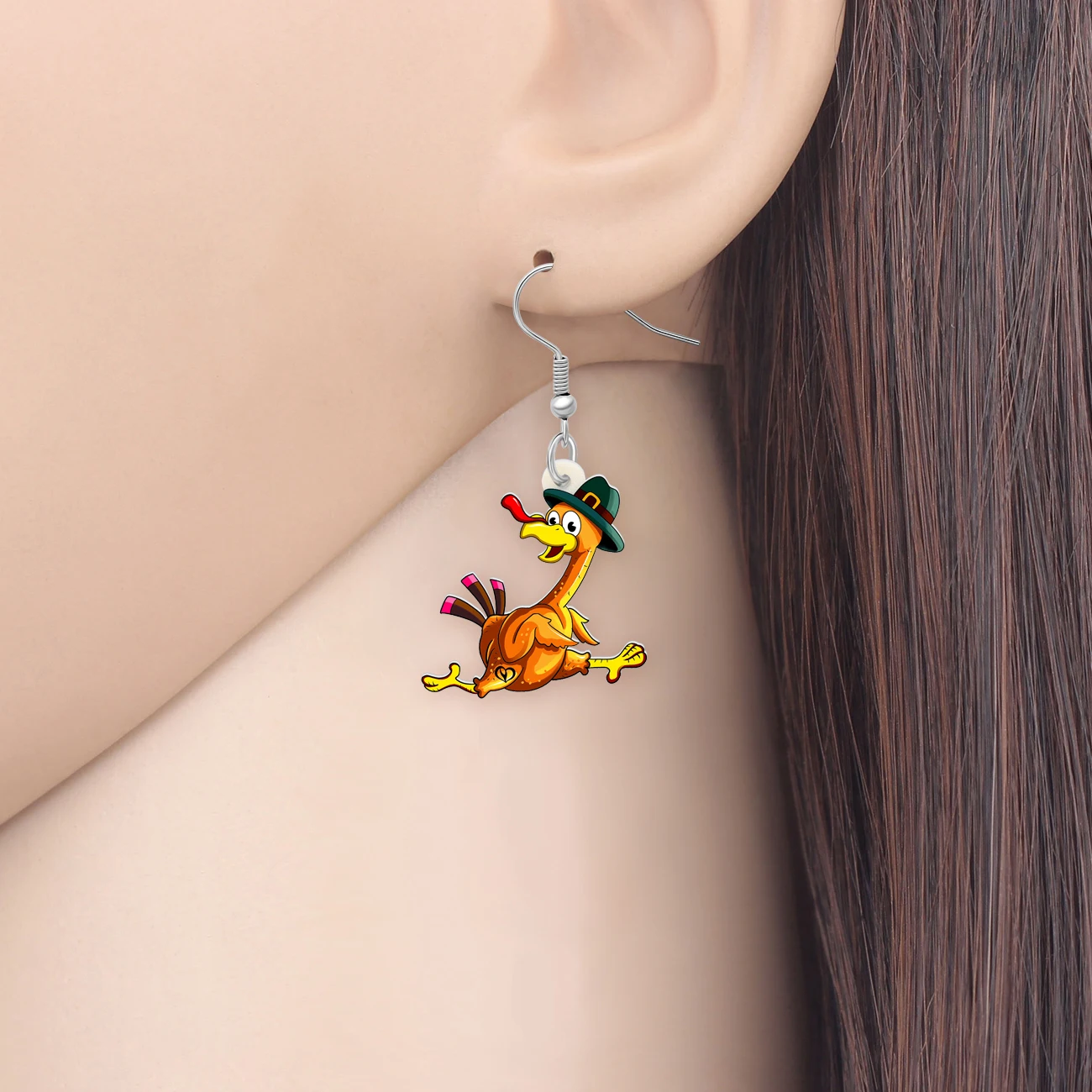 BONSNY Acrylic Thanksgiving Fun Turkey Dangle Earrings Farm Animal Cartoon Chicken Jewelry Thankful Gifts For Women Girls Charms