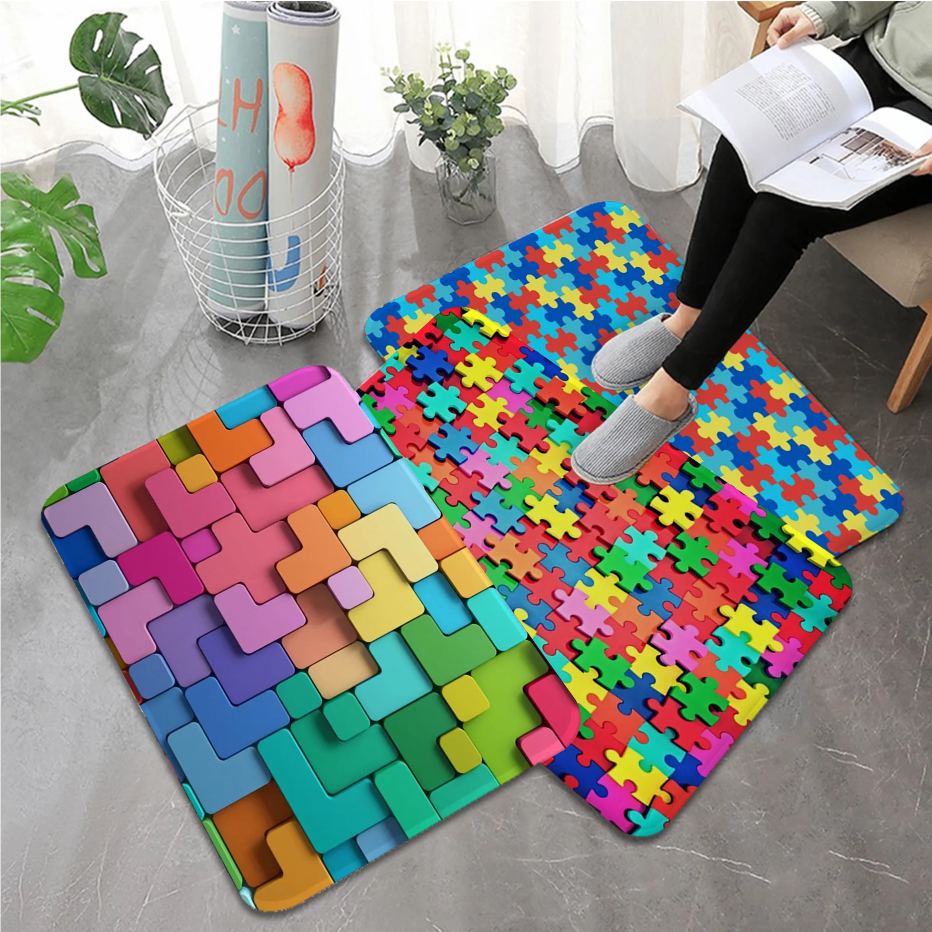 

Puzzle Bathroom Mat Cheaper Anti-slip Modern Living Room Balcony Printed Bedside Mats