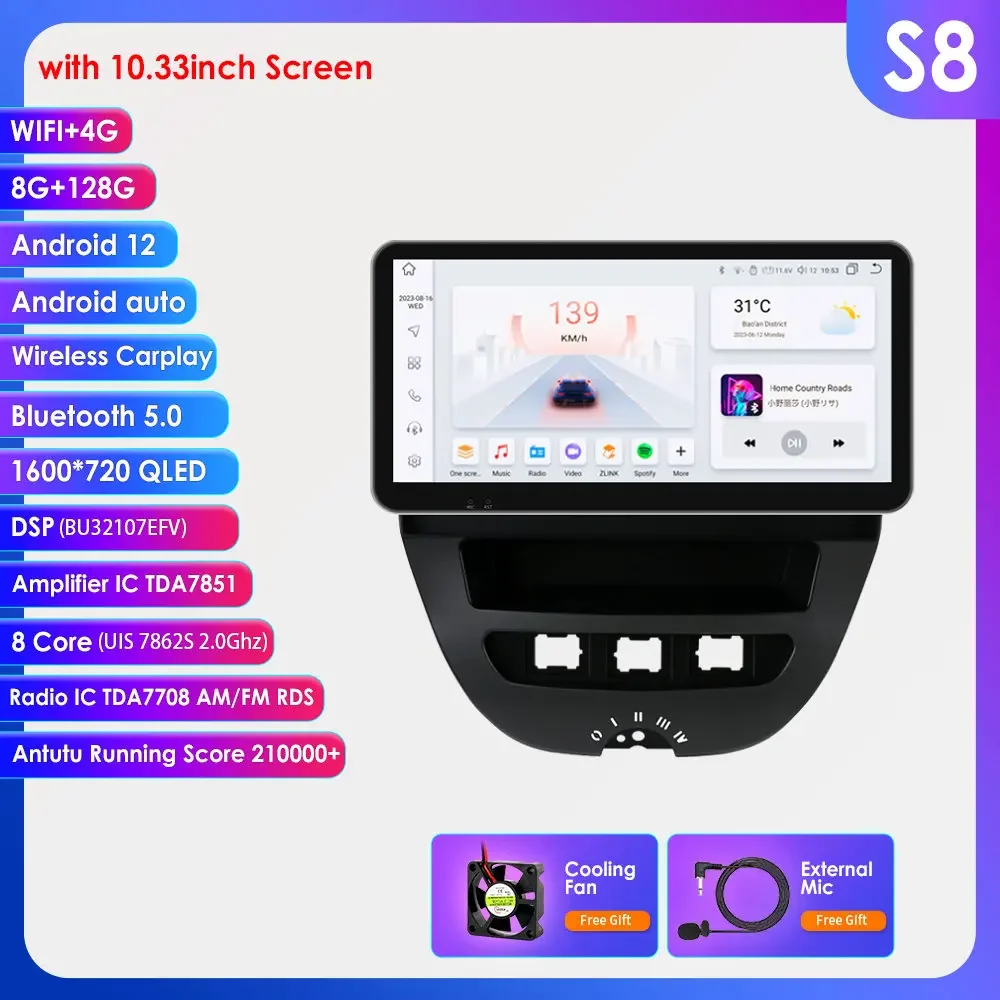 2 Din Android Auto Radio Voor Peugeot 107 Toyota Aygo Citroen C1 2005 - 2014 Draadloze Carplay Android Auto 4G Rds 7862 Geen Dvd
