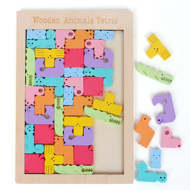 

3D Wooden Animal Jigsaw Puzzle Tangram Toys For Kids Montessori Baby Early Education Antistress Animal Cognition Children's Toys