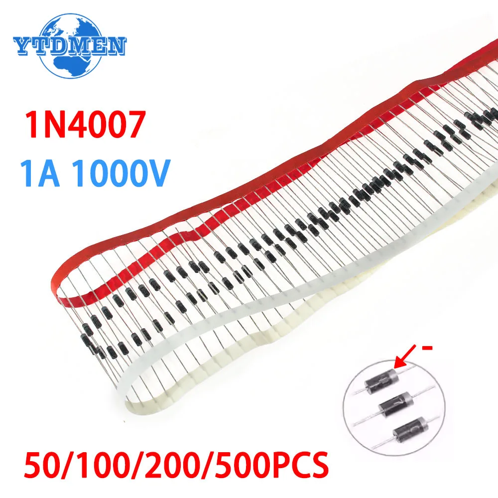50-500PCS 1N4007 Rectifier Diode Kit 1A 1000V DIP DO-41 Lead Diodes for DIY Electronics Projects Power Supplies & Circuit Repair