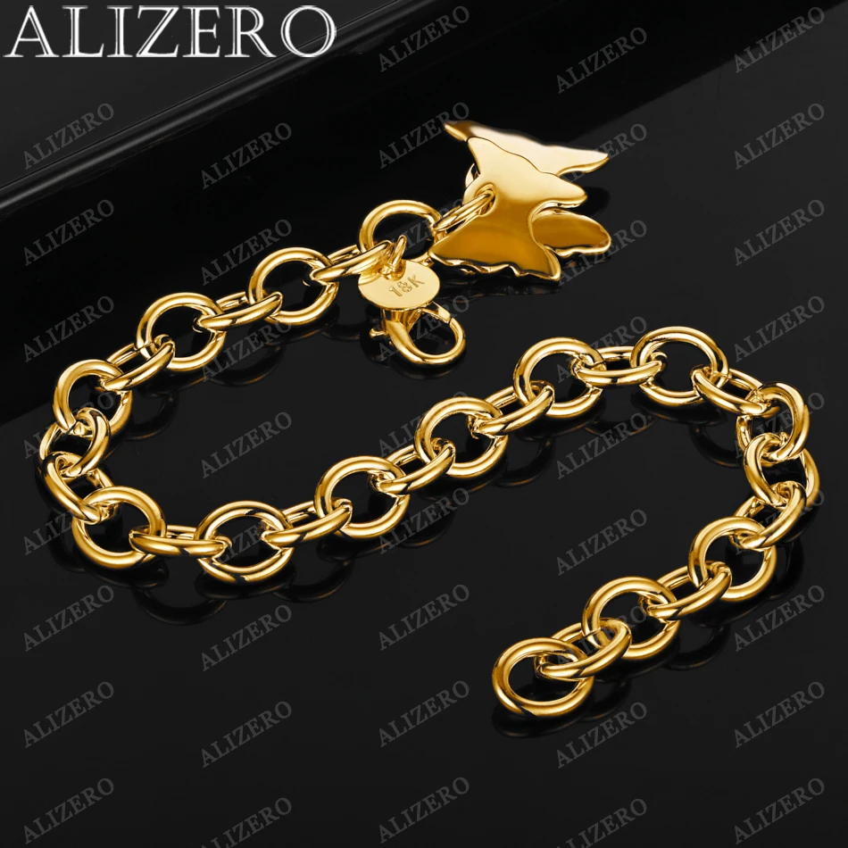 

ALIZERO 925 Sterling Silver 18K Gold Plated Double Butterfly Charm Bracelet For Women Fashion Party Accessories Jewelry Gift