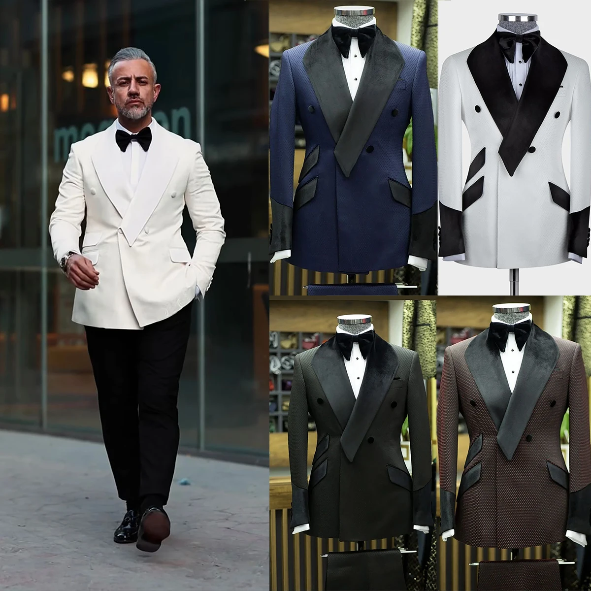 Fashion Men Wedding Blazer With Shawl Lapel Groom Tuxedos Double Breasted For Male Only Jacket Designer Customize