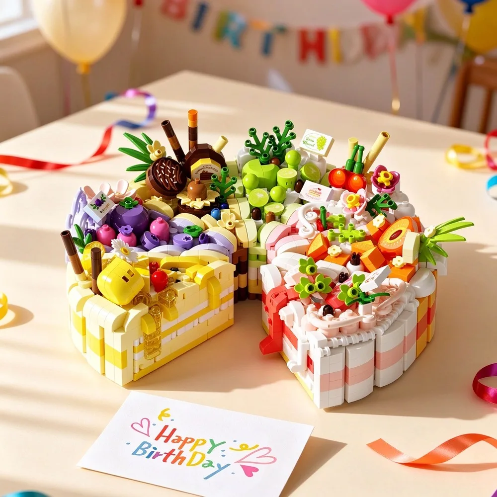 Micro Particle Building Blocks Simulated Fruit Birthday Cake Assembly Educational Toy Desktop Ornament Kid Birthday Holiday Gift