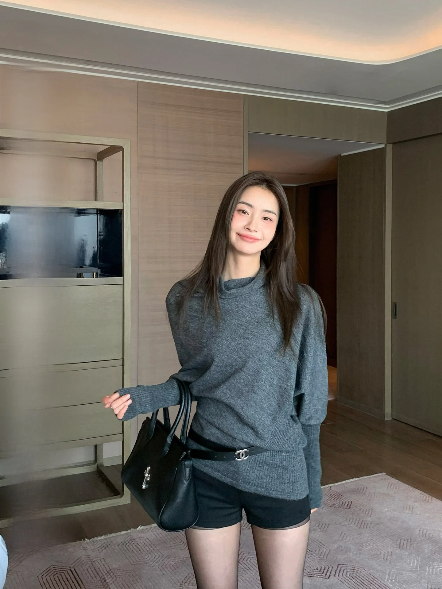 

Buleng ey High Collar Knitted Cowl Ne Sweater Women's Lazy Sle Autumn Winter Long Sve Casual Faion Pure Color