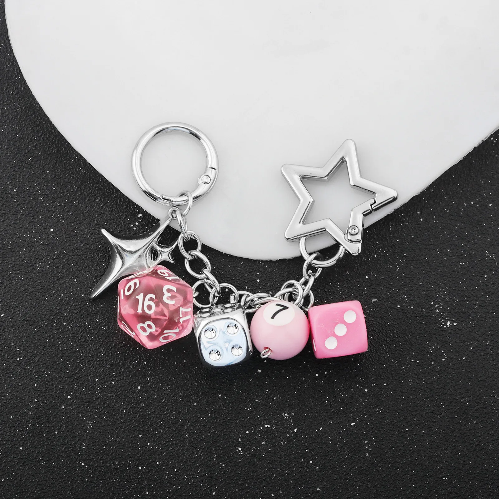 Creative Heart Star pink Lucky Dice Keychain for Women Fashion Funny Billiards Key Buckle Handbag Car Key Jewelry Couple Gift