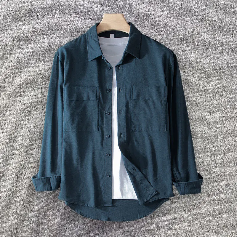 Men Cargo Cotton Linen Shirts Amekaji Durable Outdoor Hiking Sport Daily Work Tops Casual Breasted Oversized Loose Lapel Shirt