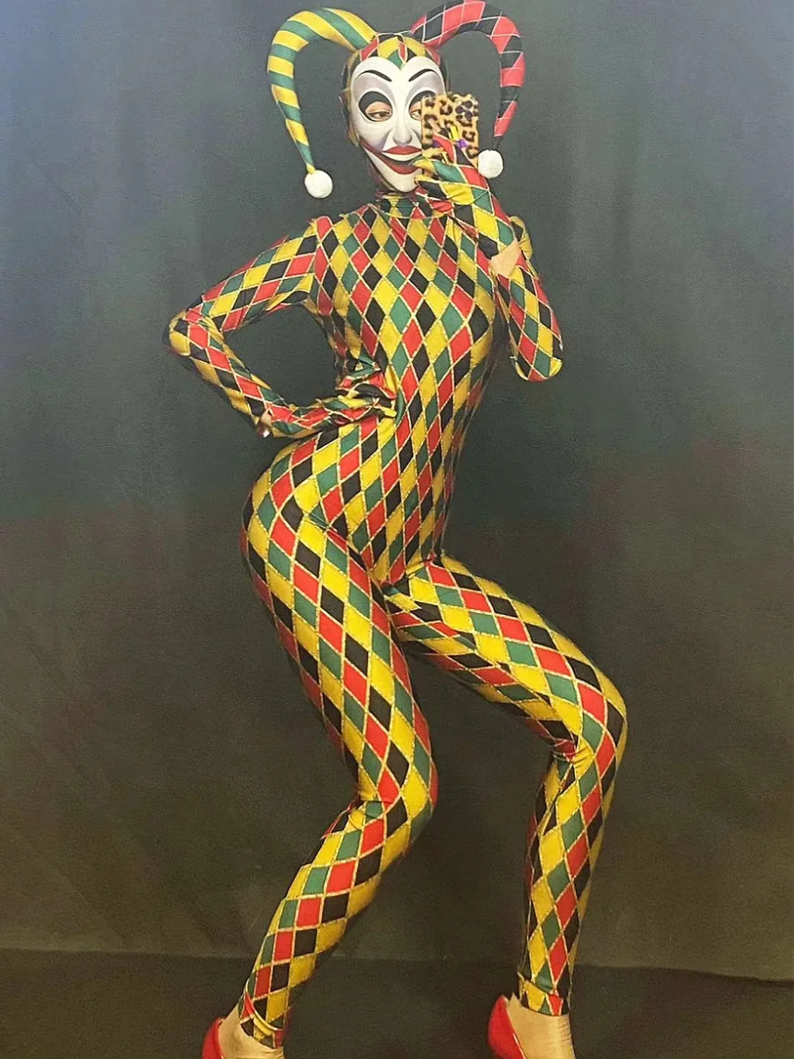 คอสเพลย์ผู้หญิงโป๊กเกอร์เซ็กซี่ Jumpsuits หน้ากาก Headdress เทศกาลสวม Carnival Queen ชุด