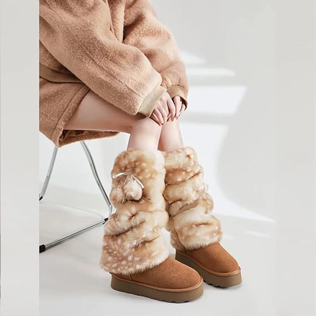 الدفء مع قبعة الغزلان الشتوية التي تتميز بفيونكة وكرة رقيقة تفاصيل مصنوعة من مرنة مرنة لتدفئة الساق من النوع + 1