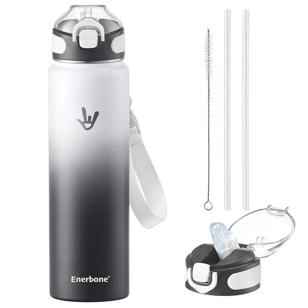 

32 oz Insulated Water Bottle, Stainless Steel Bottle with Carrying Strap, Double-Wall Vacuum Insulation Design, Leakproof Sp