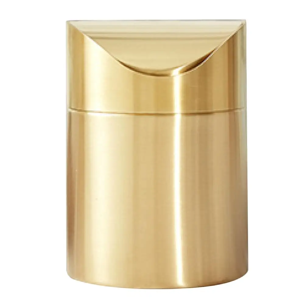 

Stainless Steel Trash Can Car Bedroom Garbage Countertop Recycling Table Small Waste Container Desktop Mini Bin Copper Finish