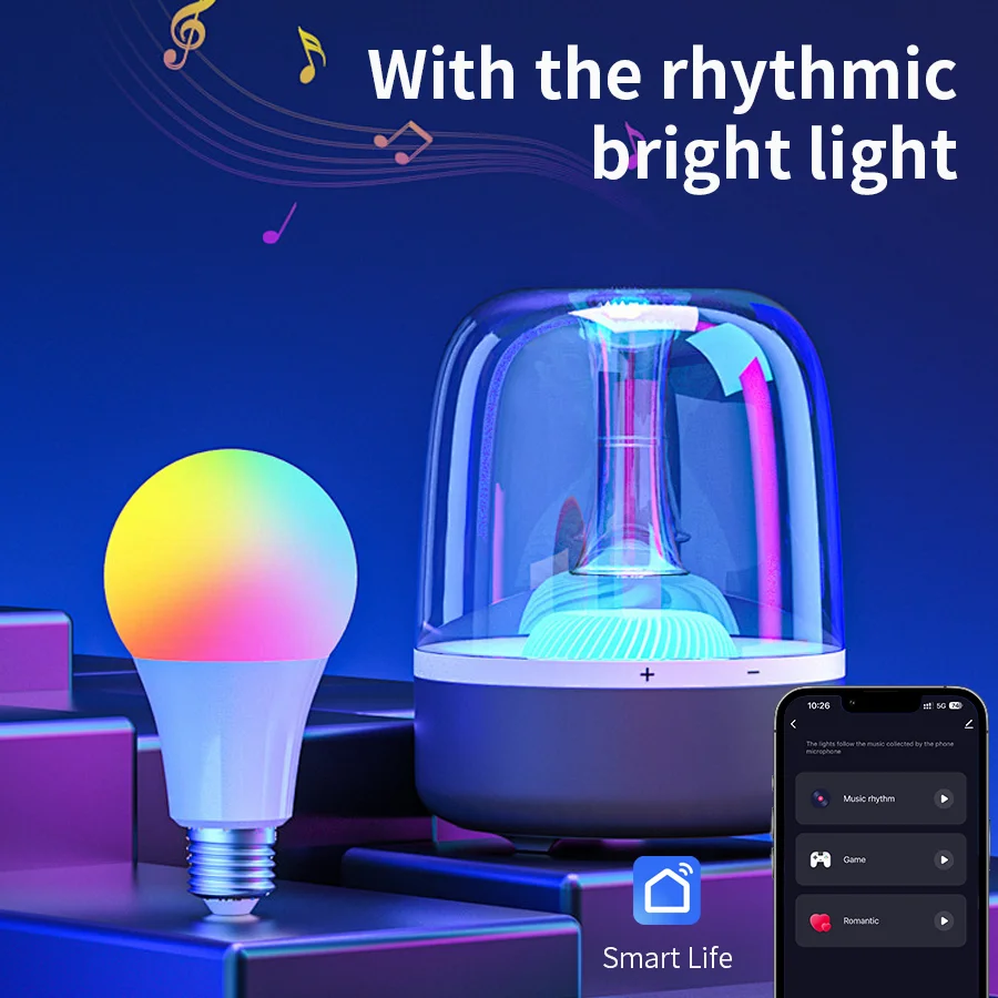 Tuya Smart Wifi LED Light Bulbs 60-260V E27 Alexa LED Lamp RGB  APP Control Changeable Colorful RGB LED Lamp Smart Life