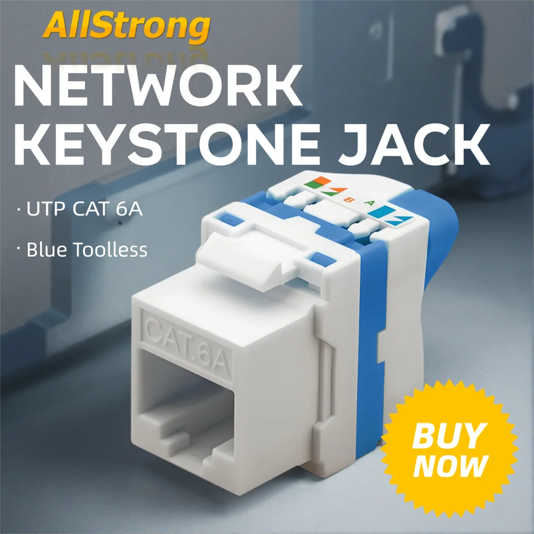 IW-NKJ-1222-6A Network Keystone Jack Orange/Blue 10 Pcs Cat 6A UTP Unshielded RJ45 Port Toolless Network Patch Panel Faceplate