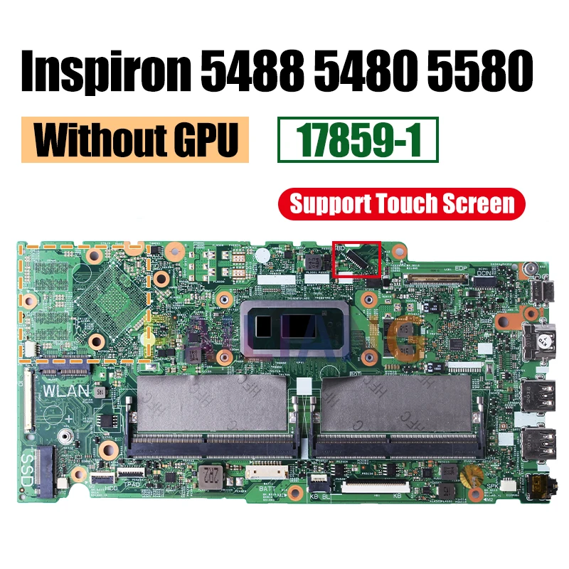 Imagem -03 - Placa-mãe Portátil Dell Inspiron 5488 5480 5580 178591 0j0xk8 i3 i5 i7 10th Gen Gpu 2g Testado Completo