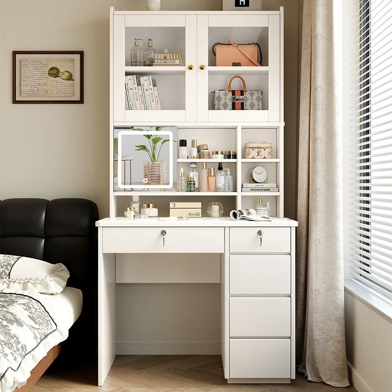 New vanity vanity, compact master bedroom, all-solid wood desk, vanity table integrated storage cabinet, can conceal makeup mirr