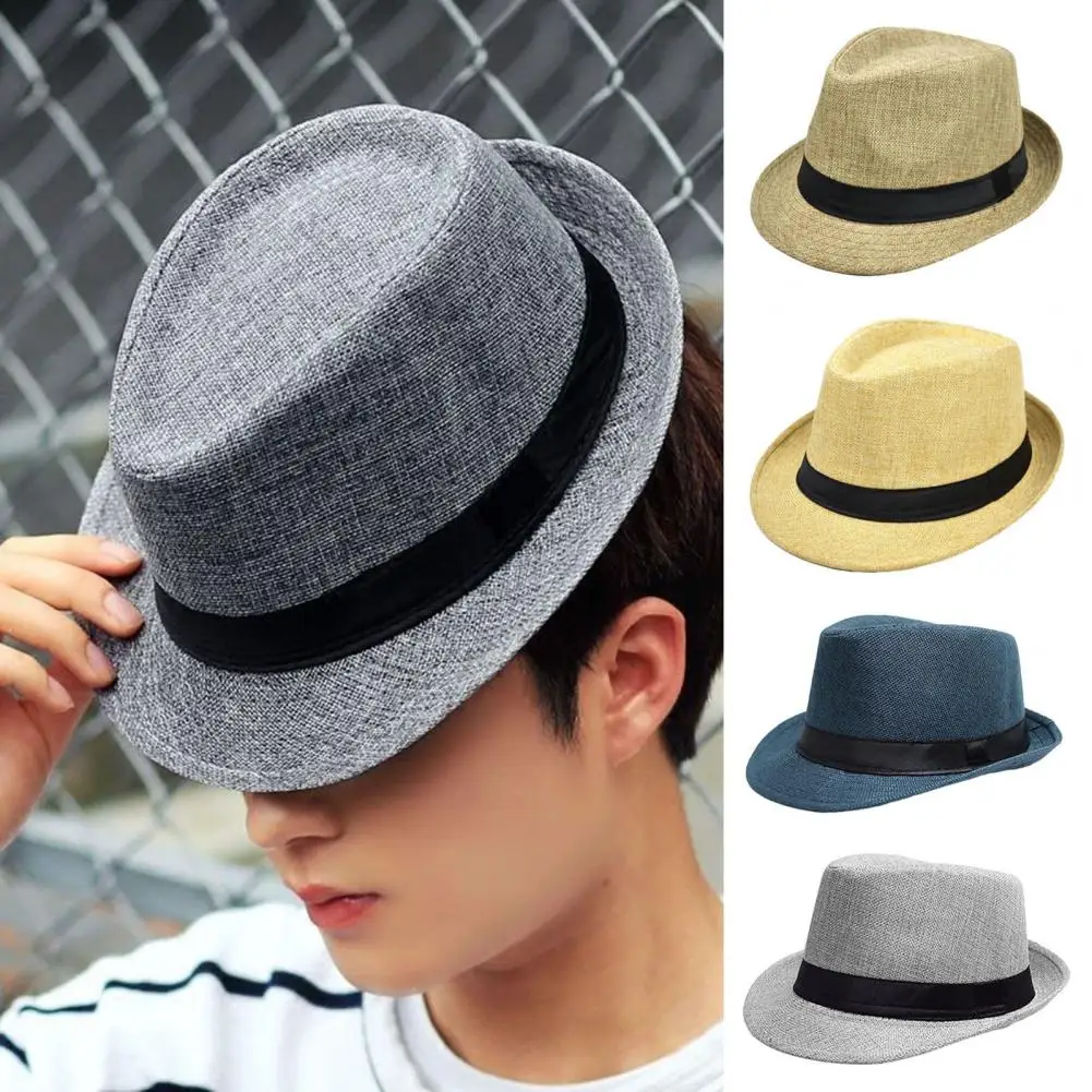 Mid-aged Men Women Jazz Hat Outdoor Solid Color Wide Brim Ribbon Decor Unisex Casual Cowboy Hat Streetwear Джазовая Шляпа