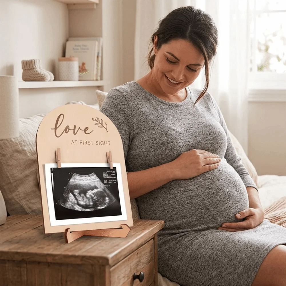 Wooden Stands Baby Ultrasound Frame Rustic Stable Sonogram Picture Frame Maternity Gift with Clip Pregnancy Gift Frame