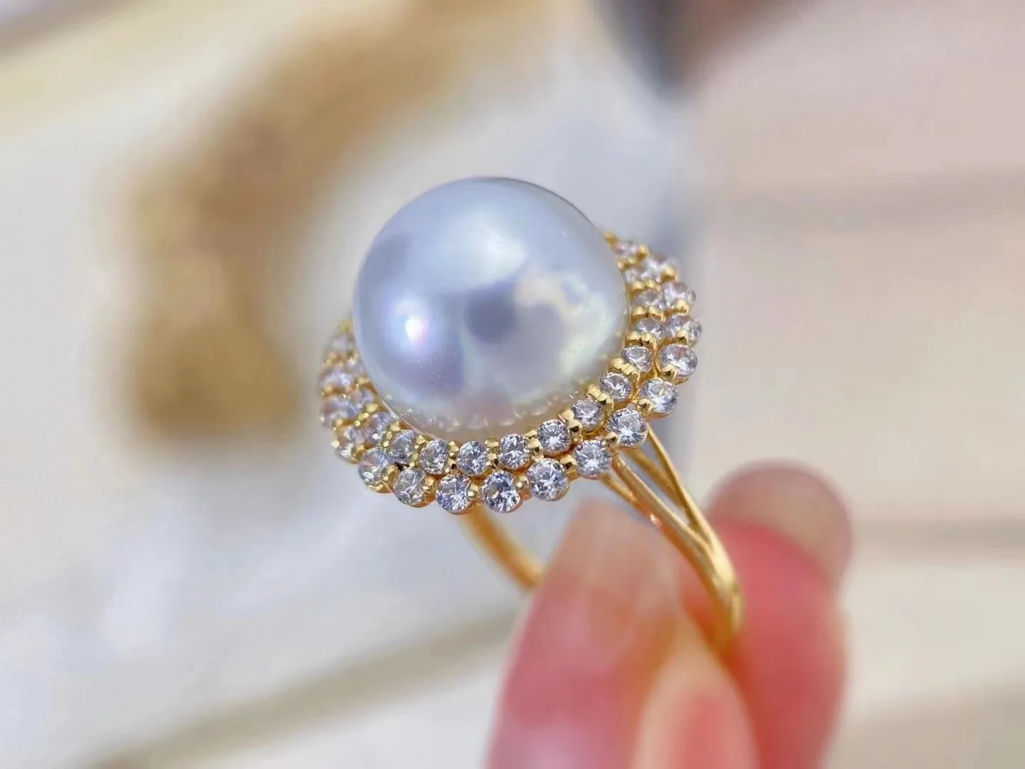 DL Pearl Ring Fine Jewelry Solid 18K Gold Round 11-12mm AAAAA Nature Fresh Water White Pearls Rings Japan Origin for Women